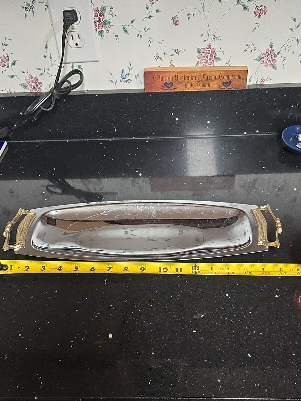 Very Vintage. Silver-Tone Long Serving Tray with Gold Handles